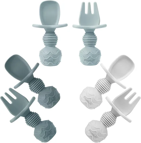 PandaEar Paquete de 6 cucharas de silicona para bebés, cucharas para bebés de 6 a 12 meses, suministros de destete LED para bebés
