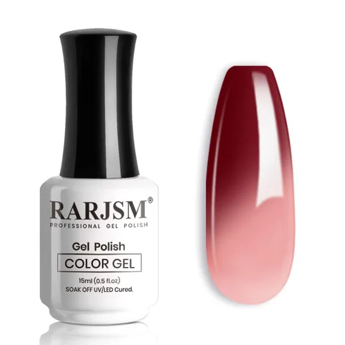 Miniatura 23 de RARJSM Esmalte de uñas en gel que cambia de color Nude Translucido Rosa a Rojo Berry, cambio de temperatura de estado de ánimo térmico, degradado