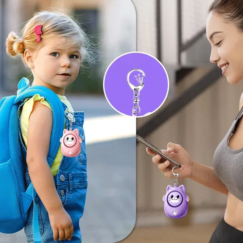 Miniatura 4 de Llavero de alarma personal para mujeres con luz LED, sonido seguro de 130 dB, sirena fuerte de 130 dB, alarma de seguridad de autodefensa de Púrpura