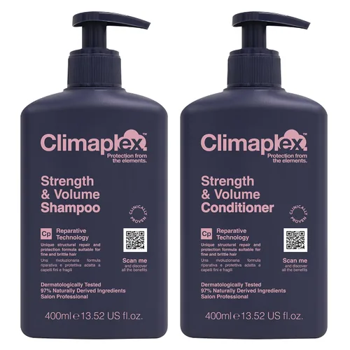 Climaplex Champú y acondicionador para fuerza y volumen, añade cuerpo y brillo, desenredante, protege, hidratante, deja el cabello sedoso y suave,
