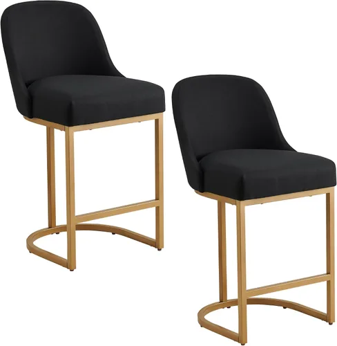 Miniatura 17 de Leick Home 10133PW/OL Taburete de bar con base de metal, juego de 2, para encimeras de cocina elevadas, mesas altas y bares, asiento moderno de lino
