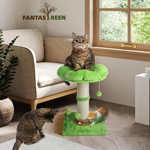Miniatura 6 de Rascador para gatos Fantasreen de 63.5 cm de altura, rascador para gatos de interior, árbol pequeño para gatos con cama y pelota interactiva