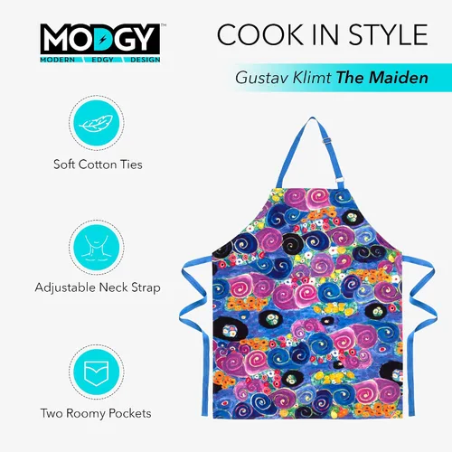 Miniatura 4 de MODGY Delantales con bolsillos, delantal ajustable de algodón para cocina, cocina, hornear, longitud completa, Klimt Young Maidens