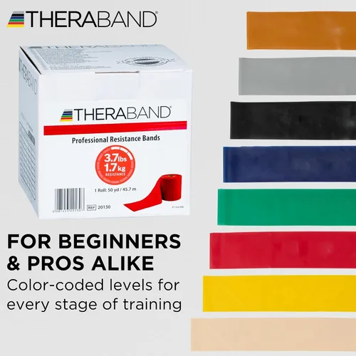 Miniatura 7 de Theraband Professional Bandas de Resistencia de látex para ejercicios de cuerpo superior e inferior, terapia física, pilates inferior, en casa, Rojo
