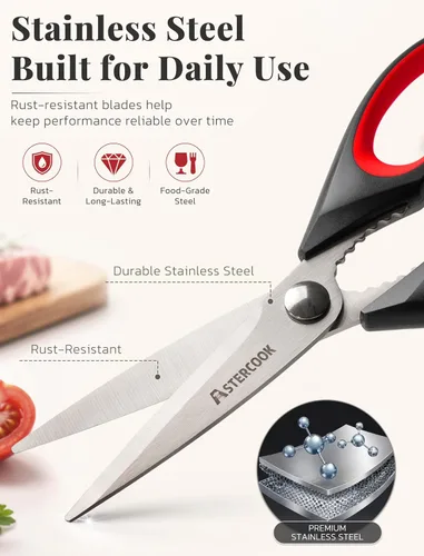 Miniatura 4 de Astercook Tijeras de Cocina Multiusos Resistente, Juego de 3 Tijeras de Cocina, Utensilios de Cocina de Acero Inoxidable para Cortar Alimentos, Aves