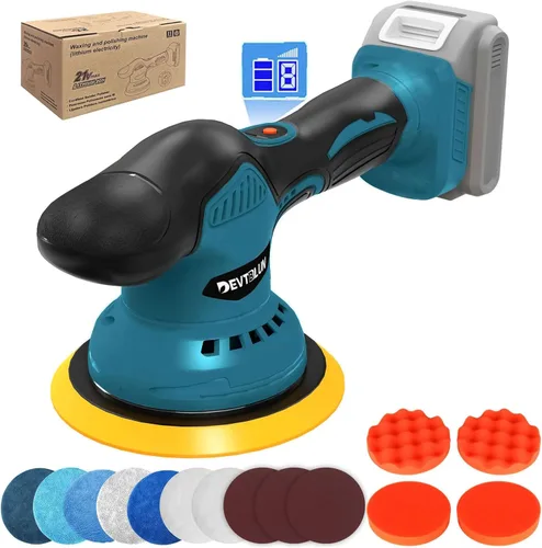 Miniatura 9 de Kit de pulidor inalámbrico para automóvil, compatible con batería Dewalt de 20 V (sin batería), máquina pulidora aleatoria DA sin escobillas de 6