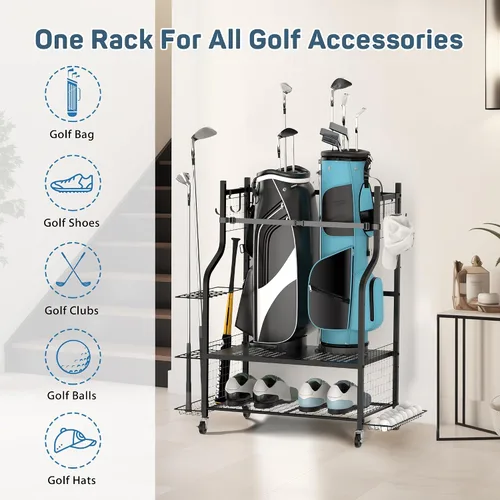 Miniatura 5 de PLKOW Organizador de Almacenamiento para Bolsas de Golf en Garaje, Soporte de Almacenamiento para Bolsas de Golf de Tamaño Extra Grande y Estante