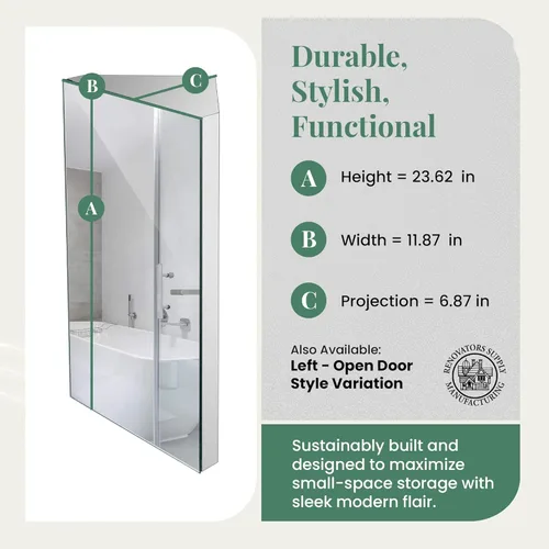 Miniatura 5 de Renovators Supply Infinity - Armario para medicina de esquina con espejo de acero inoxidable pulido, almacenamiento de baño de 23.6 x 11.8 pulgadas