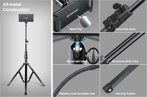 Miniatura 8 de elitehood Soporte de trípode de metal para iPad y soporte ajustable de 72 pulgadas con cuello de cisne para tableta, soporte de piso de aluminio