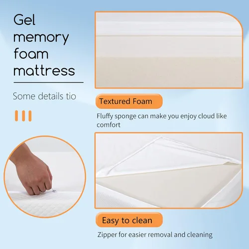 Miniatura 6 de BestMassage Colchón individual de 5 pulgadas Espuma viscoelástica con gel Sensación mediana firme Blanco Cama en una caja, certificado