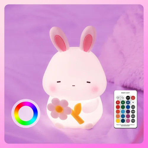 Miniatura 10 de Luz nocturna de conejo para niños, luz nocturna de conejo regulable de 3 niveles, 1200 mAh de silicona suave, lindo regalo de conejo de Pascua