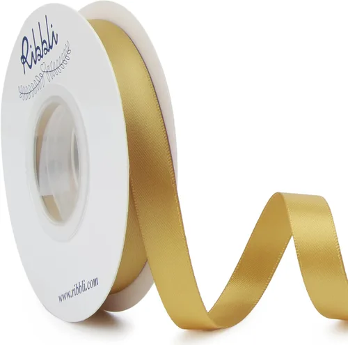 Ribbli - Cinta de satén de doble cara dorada, 1/2 pulgada x 25 yardas, uso para ramo de lazos de manualidades, envoltura de regalos, decoración de