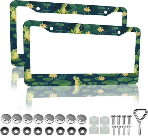 Miniatura 16 de Marcos de matrícula con flores en blanco y negro - 2 paquetes de soporte de matrícula divertidos y personalizados, piezas decorativas de acero