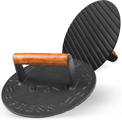Miniatura 2 de Prensa de hamburguesas de hierro fundido resistente de 8.5 pulgadas, prensa redonda para hamburguesas, prensa para parrilla para cocinar