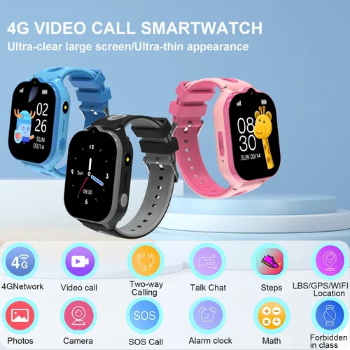 Miniatura 2 de Reloj inteligente 4G para niños, rastreador GPS, relojes inteligentes con videollamadas, juegos de rompecabezas de llamadas bidireccionales, chat