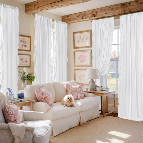 Miniatura 2 de NICETOWN Cortinas blancas Shabby Chic de 63 pulgadas de largo para habitación de niños, bolsillo para barra de privacidad con filtro de luz suave