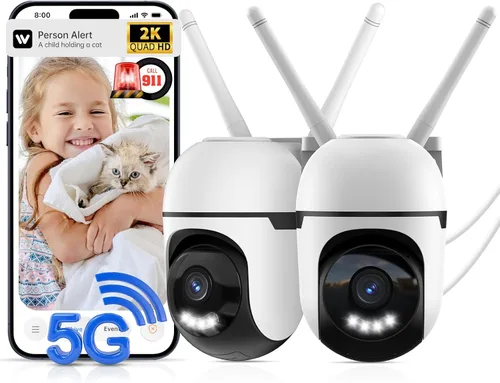 Cámara de seguridad inteligente con cable para exteriores, cámaras WiFi 5G y 2.4G para seguridad del hogar, cámara PTZ de 2K y 360°, llamada 911