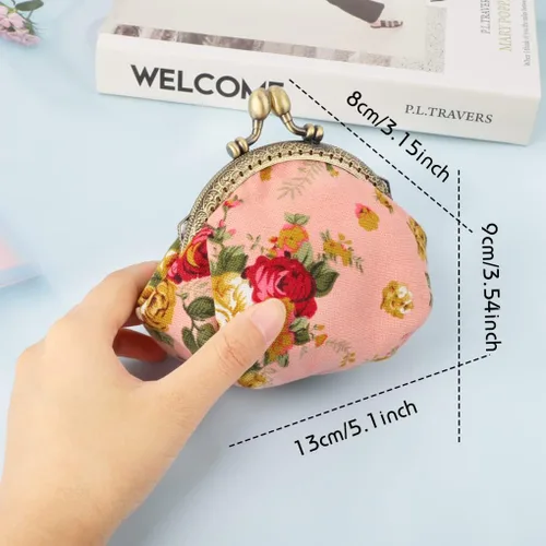 Miniatura 7 de Oyachic Printed Coin Purse Vintage Pouch Buckle Clutch Bags Kiss lock Change Purse Floral Clasp Wallets For Women