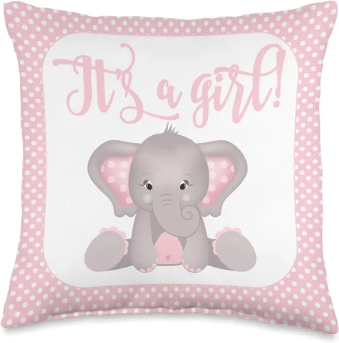 Decoración para la ducha del bebé para niña Elefante temático Género Reveal habitación de guardería Idea de regalo para niñas Throw Pillow 15.7 x