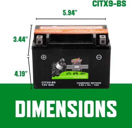 Miniatura 4 de Interstate Batteries YTX9-BS - Batería de 12 V 8 Ah Powersports 130CCA AGM Recargable Reemplazo para BMW, Honda, Kawasaki motocicletas, cuatrimotos
