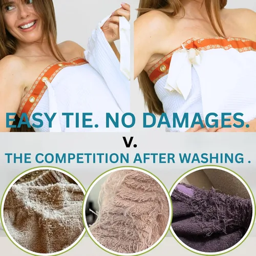 Miniatura 3 de UWRAPT Toalla para mujer, cierre de lazo, sin ganchos ni broches, 100% algodón, absorbente para spa, ducha, baño, piscina