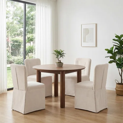 Miniatura 4 de Juego de 2 sillas de comedor tapizadas, sillas de mesa de cocina, sillas de comedor modernas con marco de metal y tela de lino, color beige