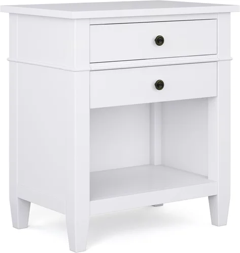 Miniatura 14 de SIMPLIHOME Carlton - Mesita de noche de madera maciza de 24 pulgadas de ancho, color negro, mesa auxiliar o auxiliar contemporánea con 2 cajones