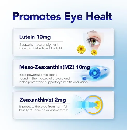 Miniatura 5 de Suplemento para los ojos – Luteína 10 mg, meso-zeaxantina 10 mg, zeaxantina 2 mg – Vitaminas para los ojos que apoyan la visión, protección