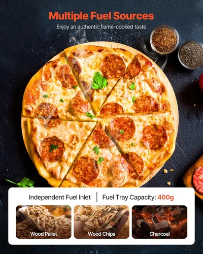 Miniatura 3 de VEVOR Horno de pizza de leña para exteriores, horno de pizza de rotación automática de 12 pulgadas, máquina de pizza de pellets portátil