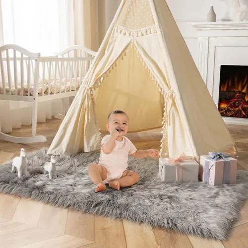 Miniatura 92 de Ashler Home Deco - Tapete de pelo sintético de oveja, mullido, suave, de 2 x 3 pies, lavable a máquina, dormitorio, habitación de los niños, sala
