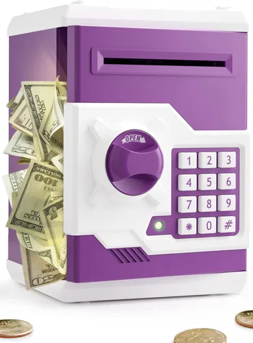 Miniatura 9 de Playsheek alcancía para niñas y niños, gran alcancía electrónica de monedas con protección por contraseña, caja de ahorro con desplazamiento