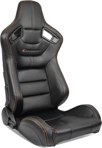 IKON MOTORSPORTS, Asientos universales para vehículos de carrera con deslizadores dobles, negro con puntada naranja en PU y cuero de carbono,