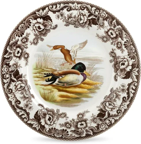 Miniatura 22 de Plato de cena Spode Woodland Red Grouse - 10.5" de loza fina, borde con flores británicas, diseño rústico de animales de caza fabricado