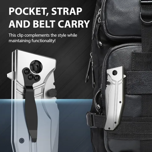 Miniatura 8 de Navaja de bolsillo para hombres y mujeres - Hoja plegable afilada de 3.5" con mango de aluminio y clip de bolsillo - Elegantes navajas grises