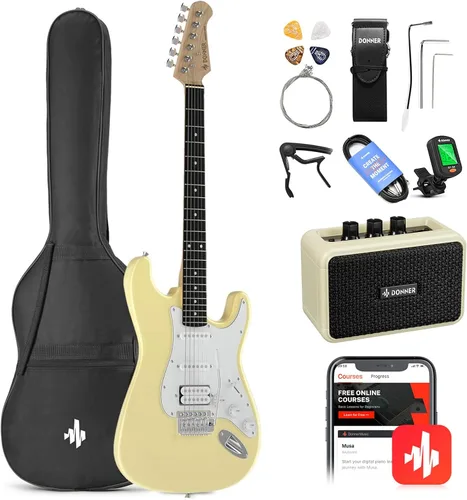 Miniatura 8 de Donner Kit de guitarra eléctrica de 39 pulgadas, cuerpo sólido, Sunburst, para zurdos, principiantes, tamaño completo, con amplificador, lección