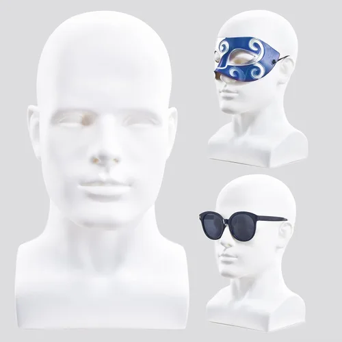 Miniatura 15 de FanLin Cabeza de maniquí masculino profesional para exhibir pelucas, sombreros, máscara de auriculares, gafas de sol, joyería y soporte de Azul