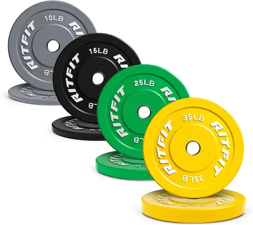Miniatura 9 de RitFit Color Coded Bumper Plate, Olympic Bumper Plate for Barbell, 2-Inch Bumper Weight Plates With Steel Insert, rubber weight plates for Strength