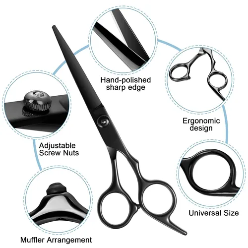 Miniatura 4 de Juego de 11 tijeras profesionales para el cabello, suministros de peluquería de acero inoxidable, incluyendo tijeras rectas, tijeras para adelgazar