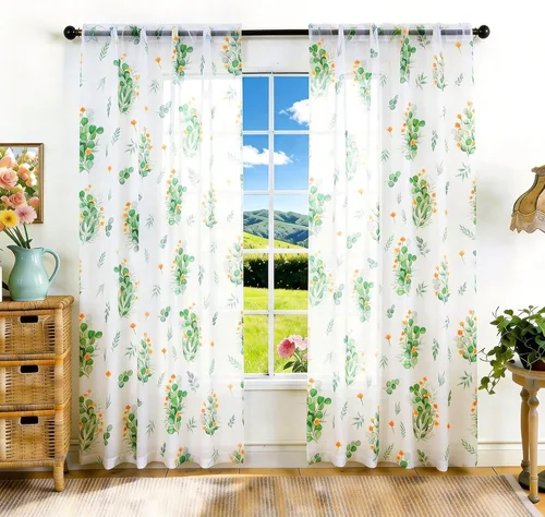 Miniatura 14 de youleyar Cortinas traslúcidas florales para sala de estar, 2 paneles de 54 pulgadas de largo, cortinas semitransparentes blancas con estampado