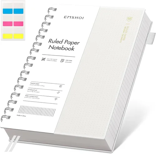 Miniatura 12 de EMSHOI Cuaderno de espiral A4 con rayas universitarias, 11.2" X 8.27", 300 páginas/150 hojas, páginas perforadas fáciles de rasgar, papel grueso