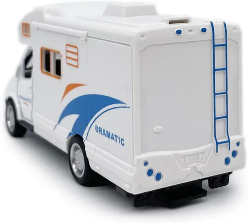 Miniatura 6 de Mini juguete de autocaravana camper RV para niños, modelo de aleación con tracción hacia atrás, vehículo recreativo con aventura, con muebles, techo