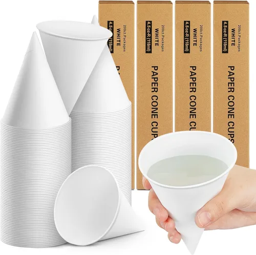 Roshtia 800 tazas de cono de papel gruesas desechables para hielo afeitado, dispensador de enfriador de agua para granizados, color blanco (4.5
