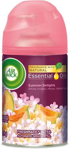 Air Wick Life Scents - Ambientador automático en aerosol, delicias de verano con flores blancas, aroma a melón y vainilla, 6.17 onzas (paquete de 3)