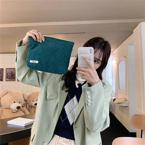 Miniatura 6 de Bolsas de cosméticos para mujer, bolsa de cosméticos de pana, bolsos estéticos para mujer, bolsos de mano con puntos sonrientes, organizador