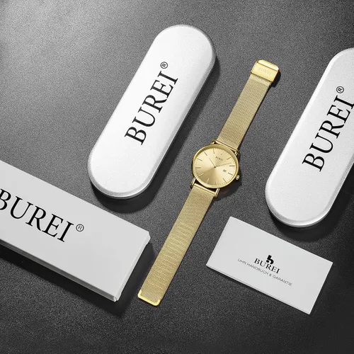 Miniatura 4 de BUREI - Reloj de pulsera analógico para hombre con fecha, extensible de malla de acero inoxidable