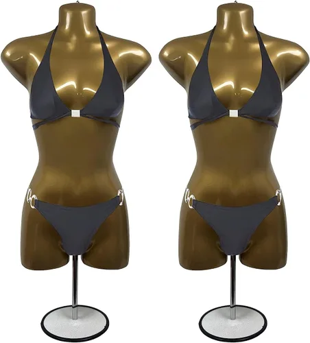 Miniatura 6 de 2 Mannequin femenino dorado cadera cuerpo largo torso vestido formas y gancho colgante, tallas S-M