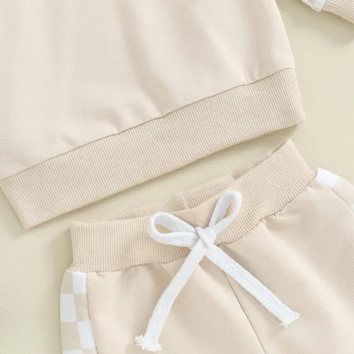 Miniatura 55 de Conjunto de ropa de otoño e invierno para bebé niño pequeño, sudadera de manga larga con colores contrastantes, pantalones elásticos para recién