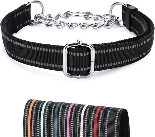 Miniatura 10 de Collar Martingala para perros, cadena reflectante de acero inoxidable, collar martingala ajustable de seguridad para perros pequeños, medianos y Rojo