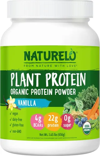 NATURELO Proteína vegetal en polvo, vainilla, 0.78 oz de proteína, sin OMG, vegano, sin gluten, lácteos o soja, sin sabores artificiales, colorantes