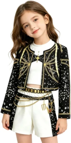 Miniatura 2 de Vestido con detalle de cadena brillante para niñas, traje de rendimiento inspirado en la moda K-pop para niñas